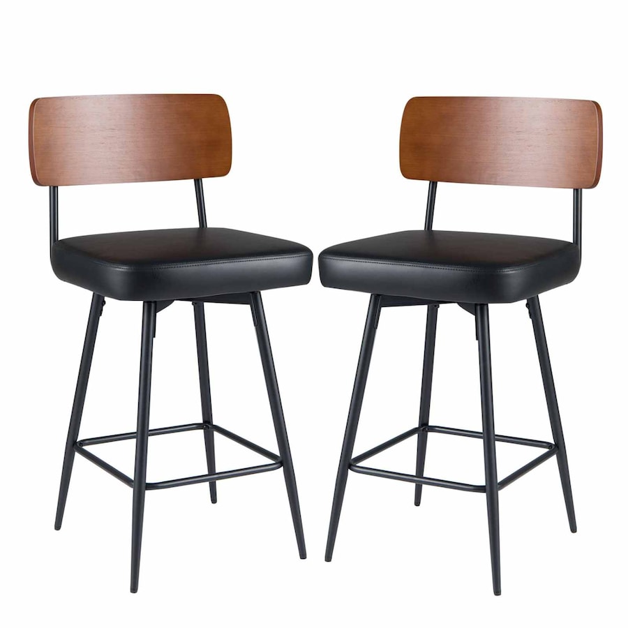 Costway Bar Stools Set of 2 Padded Barstools Swivel Counter Height Chair w/Footrest Kitchen Island Dining Room Black
