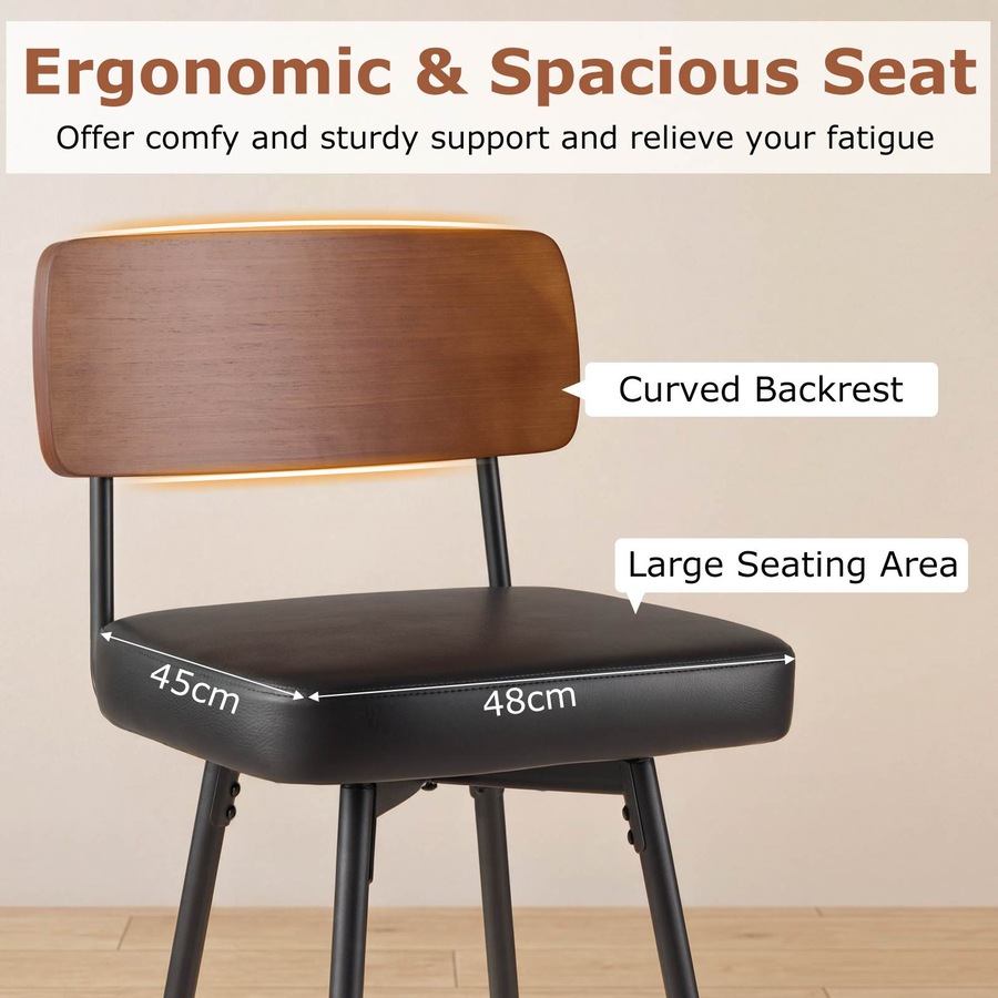 Costway Bar Stools Set of 2 Padded Barstools Swivel Counter Height Chair w/Footrest Kitchen Island Dining Room Black