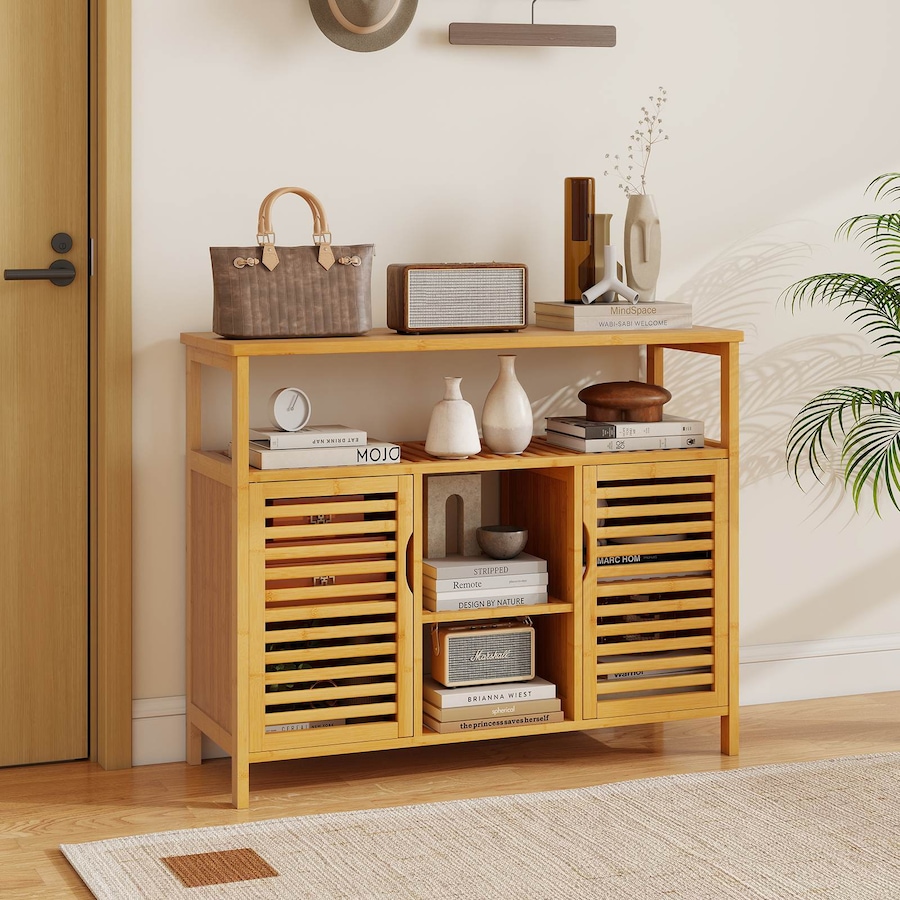 Costway Bathroom Bamboo Storage Cabinet Cupboard Sideboard Laundry Organizer Entryway Shoe Rack Shelf Hallway Table