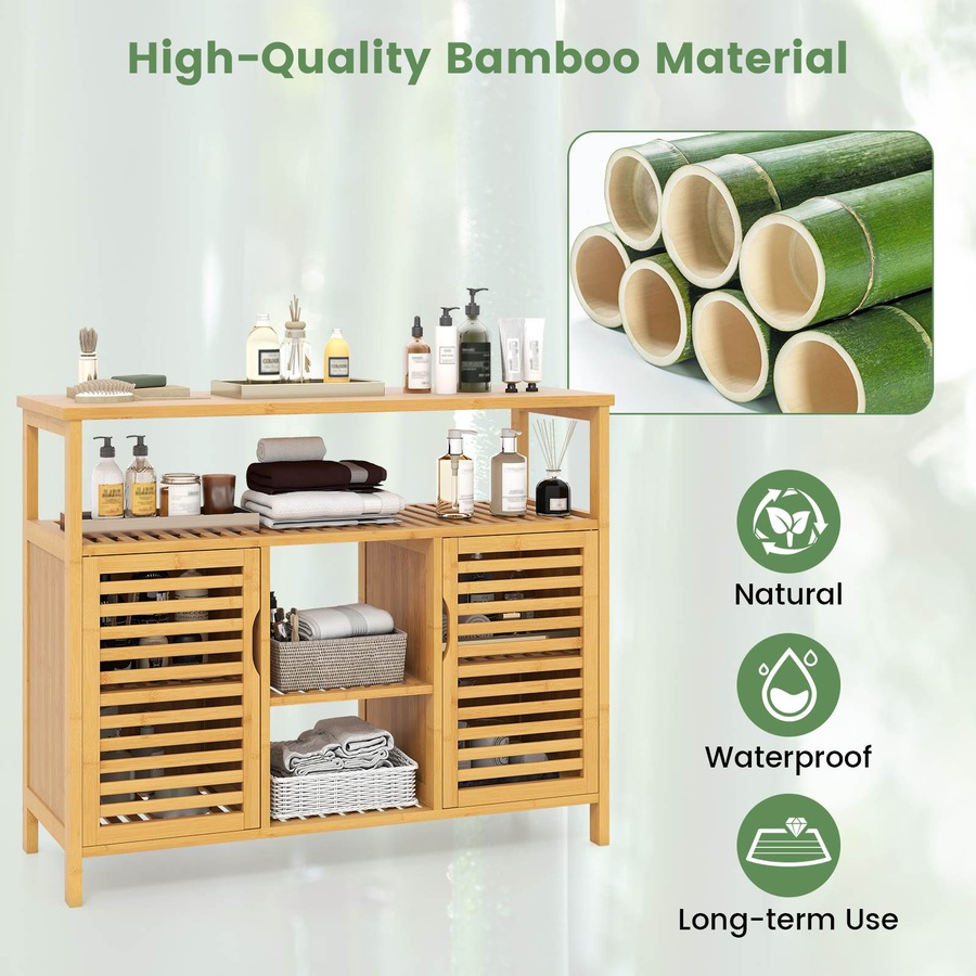 Costway Bathroom Bamboo Storage Cabinet Cupboard Sideboard Laundry Organizer Entryway Shoe Rack Shelf Hallway Table