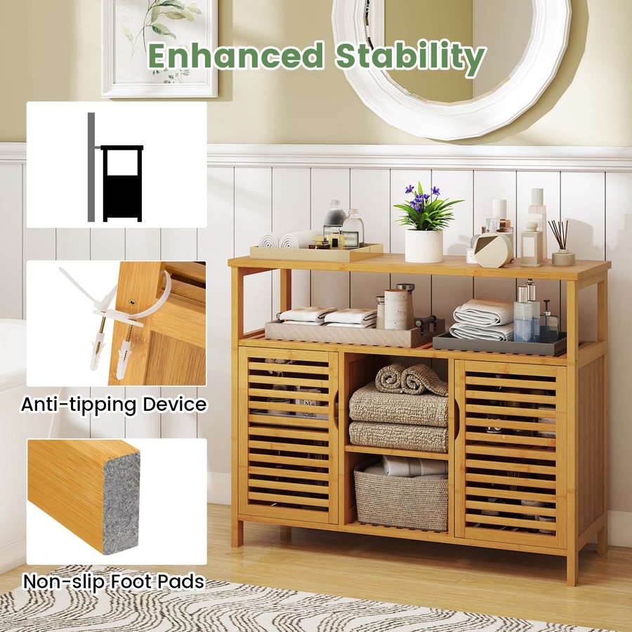 Costway Bathroom Bamboo Storage Cabinet Cupboard Sideboard Laundry Organizer Entryway Shoe Rack Shelf Hallway Table