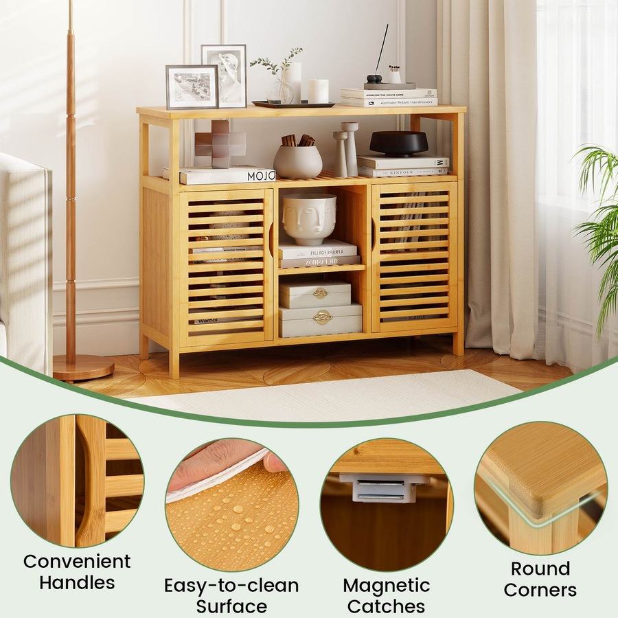 Costway Bathroom Bamboo Storage Cabinet Cupboard Sideboard Laundry Organizer Entryway Shoe Rack Shelf Hallway Table