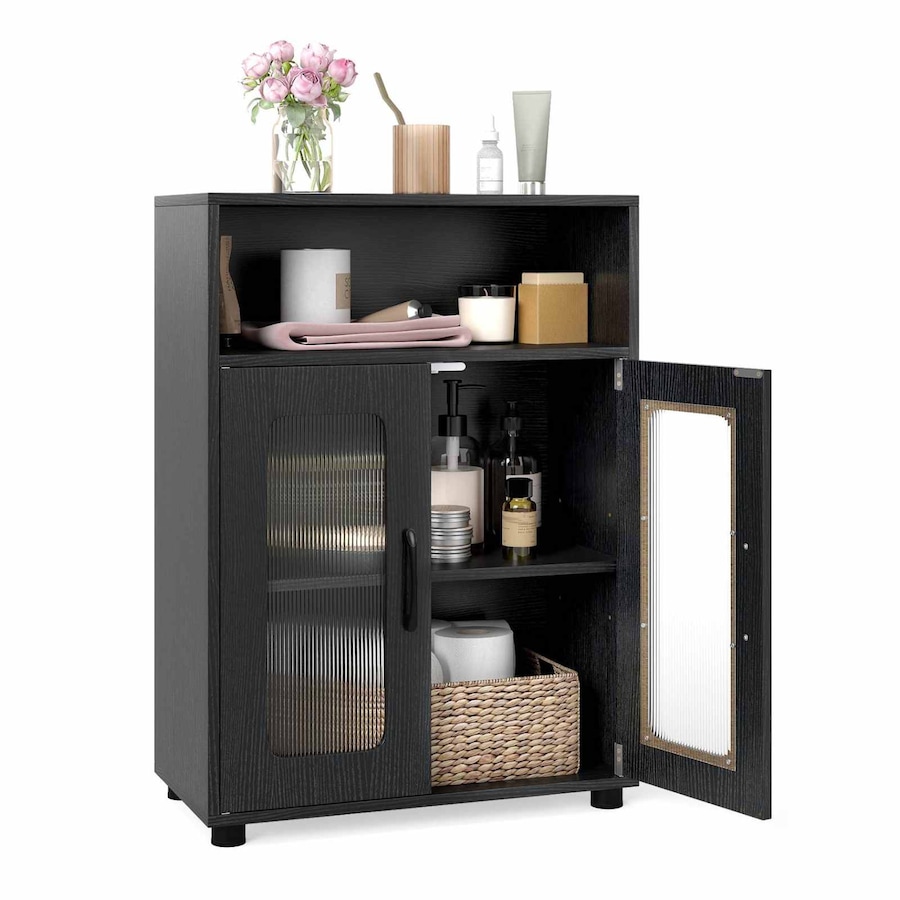 Costway Bathroom Cabinet Cupboard 2 Door Kitchen Storage Organizer Sideboard Adjustable Shelf Living Room Black