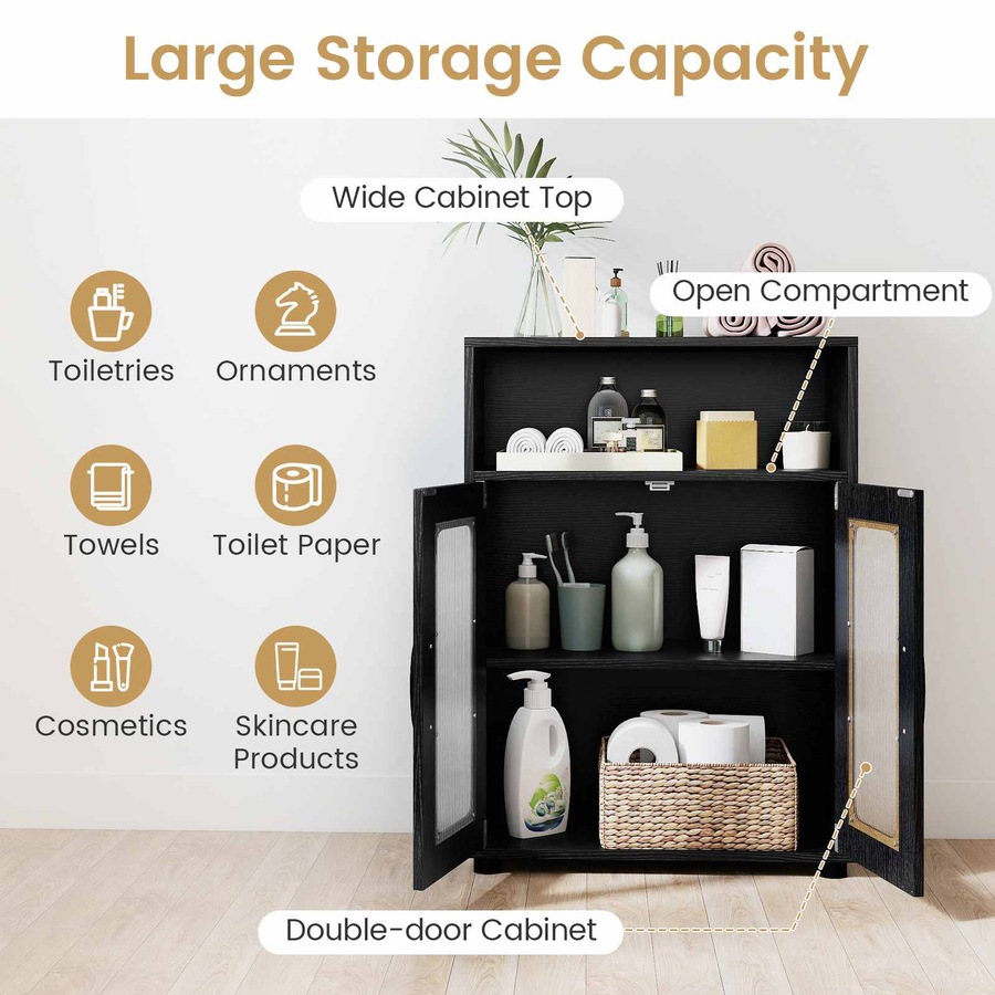 Costway Bathroom Cabinet Cupboard 2 Door Kitchen Storage Organizer Sideboard Adjustable Shelf Living Room Black