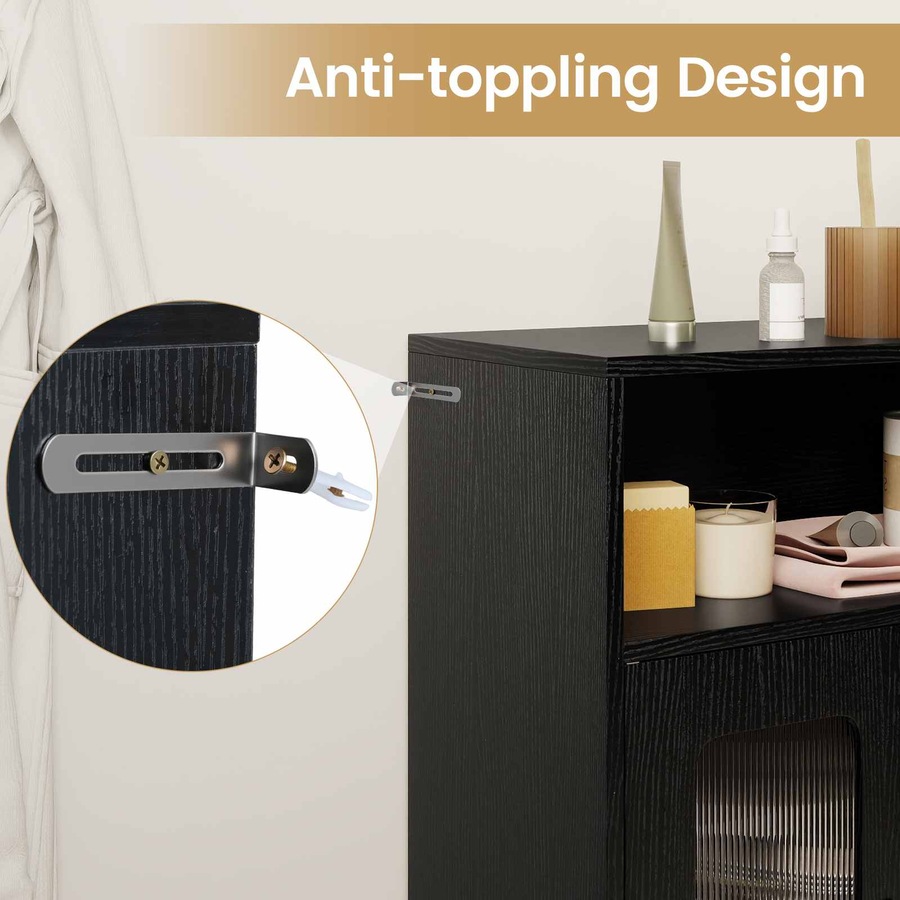 Costway Bathroom Cabinet Cupboard 2 Door Kitchen Storage Organizer Sideboard Adjustable Shelf Living Room Black