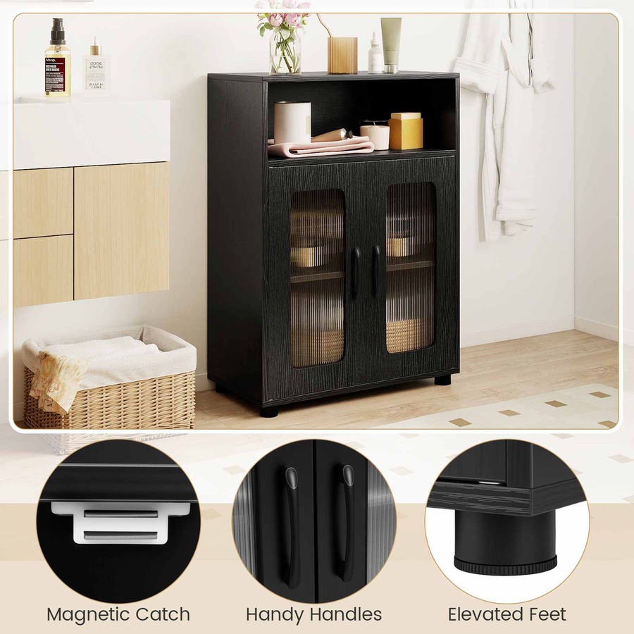 Costway Bathroom Cabinet Cupboard 2 Door Kitchen Storage Organizer Sideboard Adjustable Shelf Living Room Black