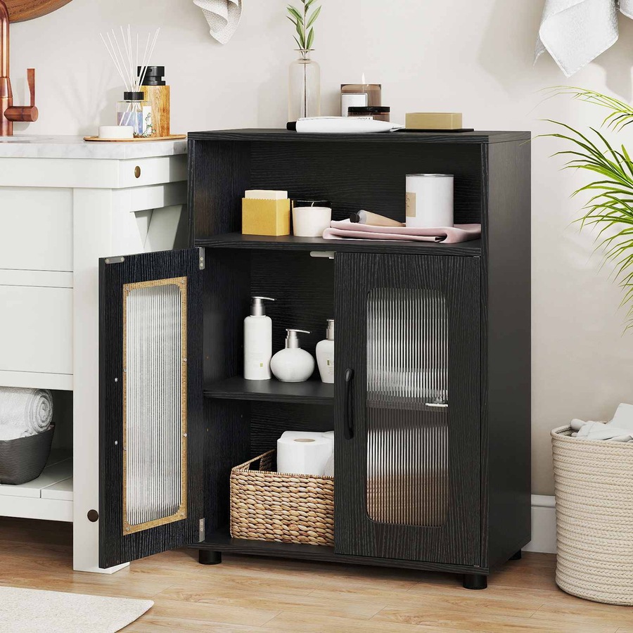 Costway Bathroom Cabinet Cupboard 2 Door Kitchen Storage Organizer Sideboard Adjustable Shelf Living Room Black