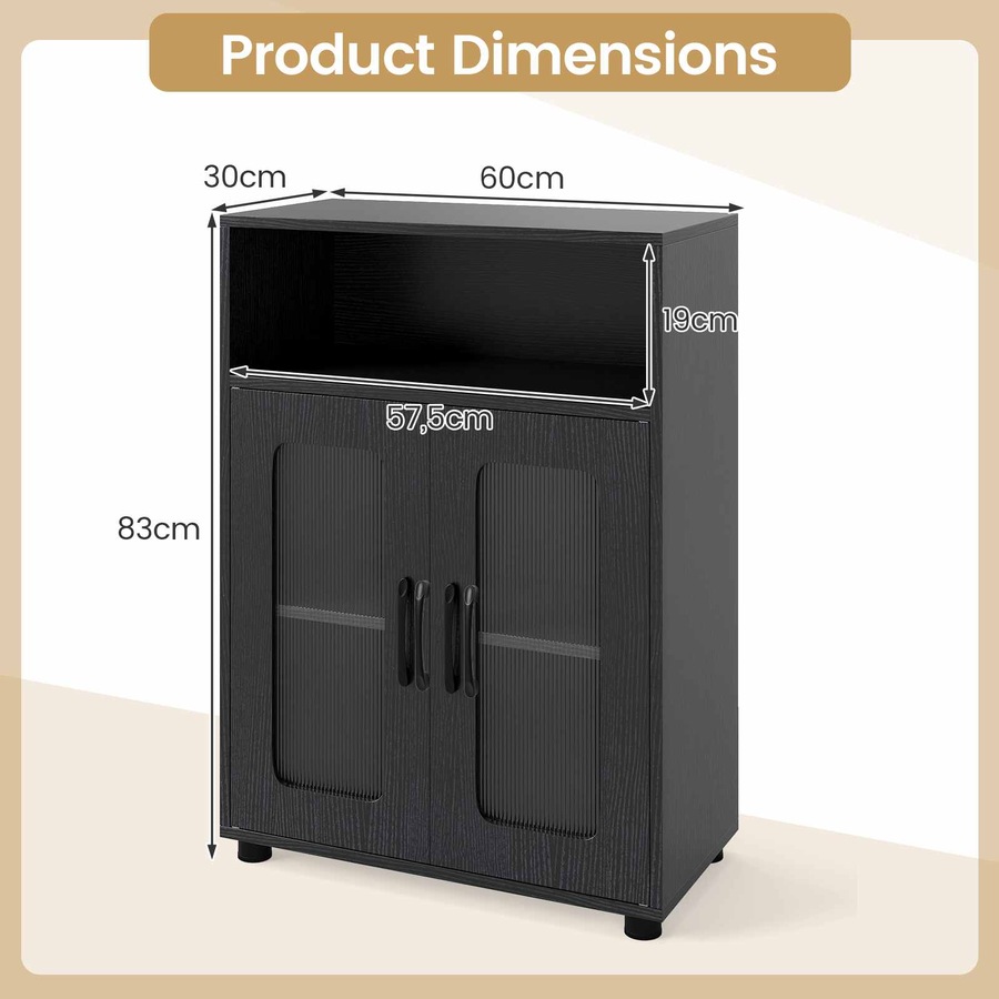 Costway Bathroom Cabinet Cupboard 2 Door Kitchen Storage Organizer Sideboard Adjustable Shelf Living Room Black