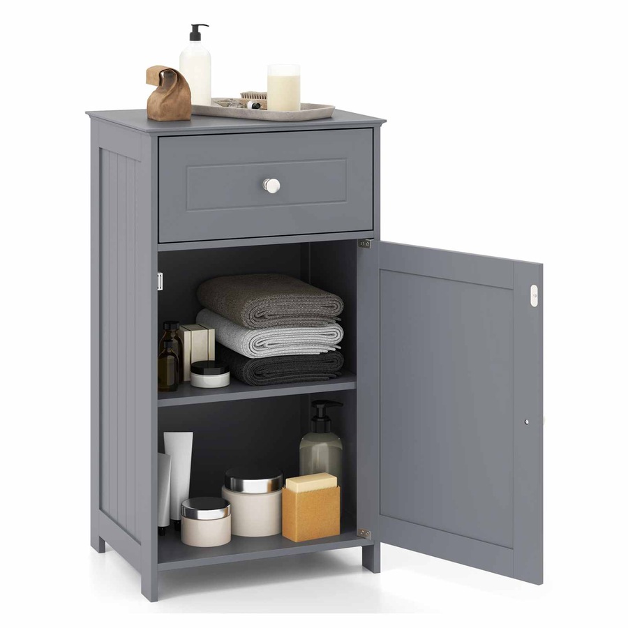 Costway Bathroom Floor Cabinet Modern Sideboard w/Adjustable Shelf Anti-tip Kit Drawer 2 Compartment Storage Organizer