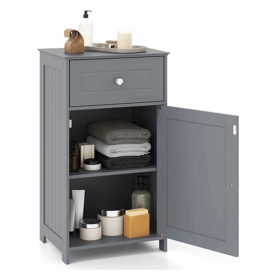 Costway Bathroom Floor Cabinet Modern Sideboard w/Adjustable Shelf Anti-tip Kit Drawer 2 Compartment Storage Organizer