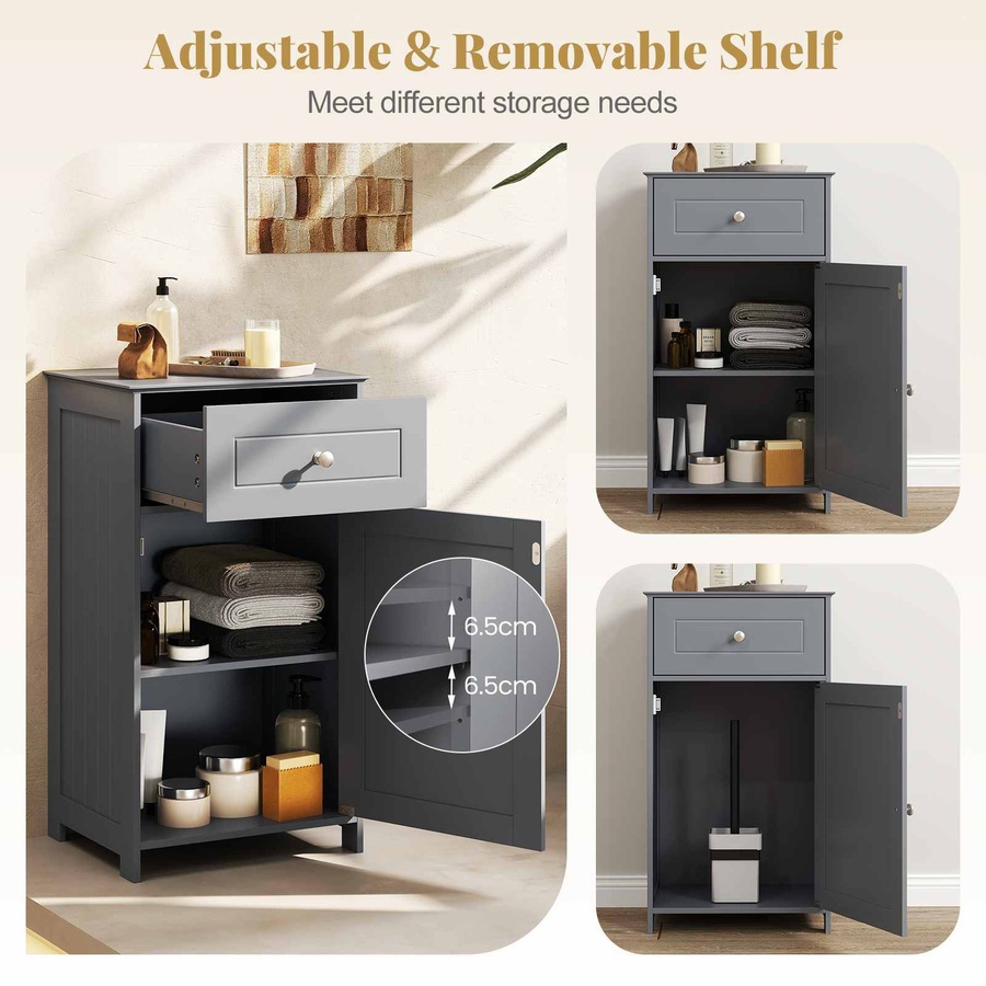 Costway Bathroom Floor Cabinet Modern Sideboard w/Adjustable Shelf Anti-tip Kit Drawer 2 Compartment Storage Organizer