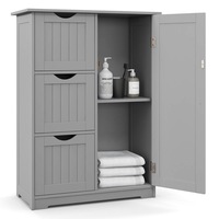 Costway Bathroom Floor Cabinet w/3 Drawers & 1 Cupboard Freestanding Side Storage Cabinet Wooden Unit Organizer