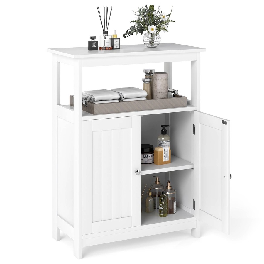 Costway Bathroom Storage Cabinet Floor Storage Organizer w/2 Doors Modern Storage Unit White