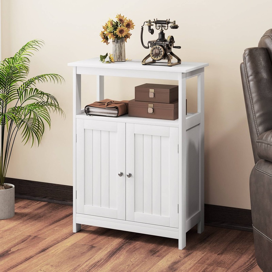 Costway Bathroom Storage Cabinet Floor Storage Organizer w/2 Doors Modern Storage Unit White