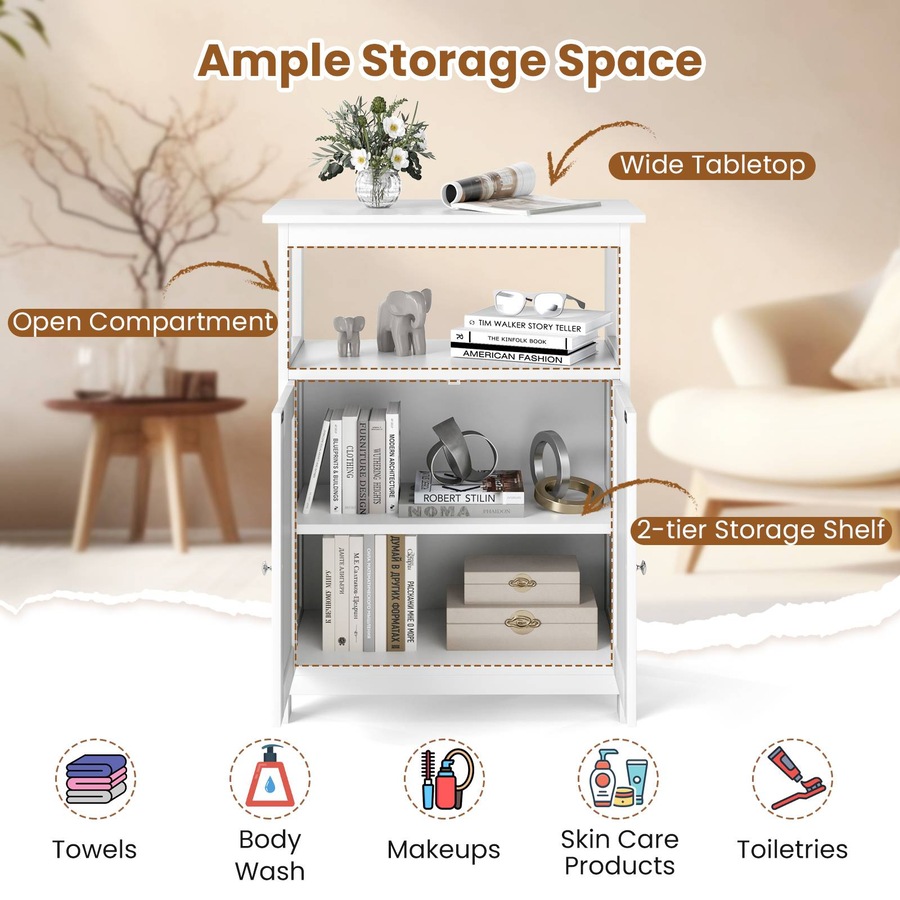 Costway Bathroom Storage Cabinet Floor Storage Organizer w/2 Doors Modern Storage Unit White