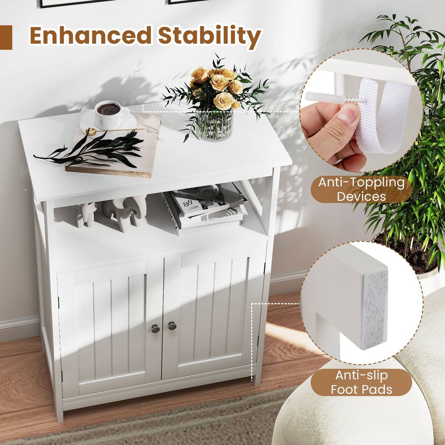 Costway Bathroom Storage Cabinet Floor Storage Organizer w/2 Doors Modern Storage Unit White