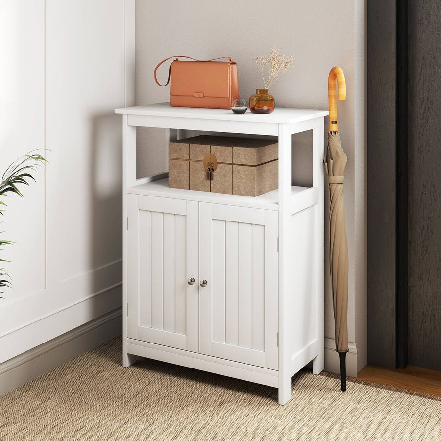 Costway Bathroom Storage Cabinet Floor Storage Organizer w/2 Doors Modern Storage Unit White