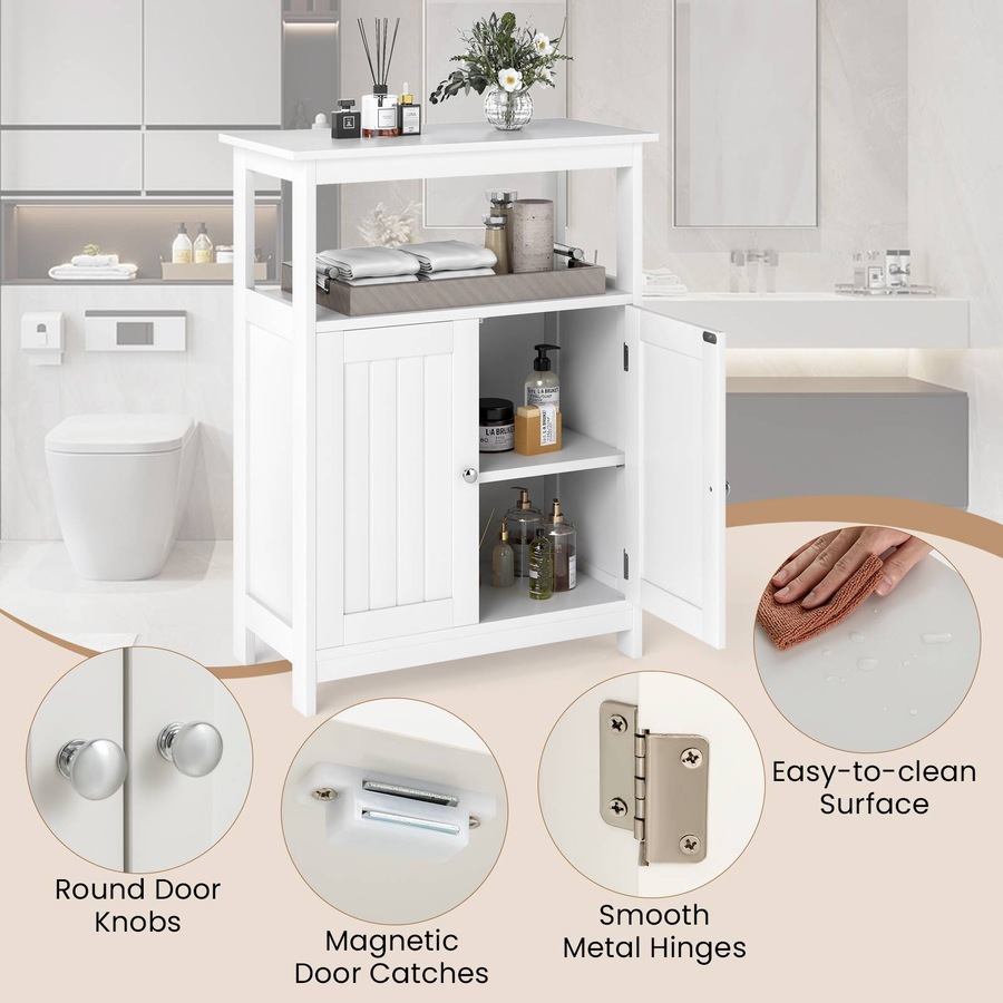Costway Bathroom Storage Cabinet Floor Storage Organizer w/2 Doors Modern Storage Unit White