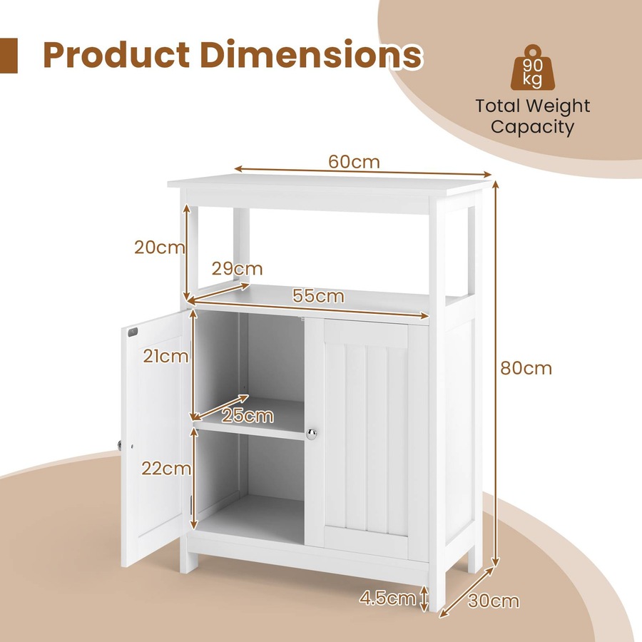 Costway Bathroom Storage Cabinet Floor Storage Organizer w/2 Doors Modern Storage Unit White