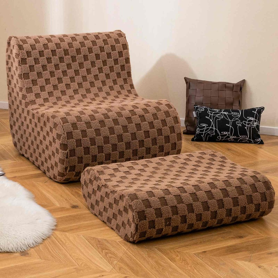 Costway Bean Bag Chair w/Ottoman & Washable Cover Lazy Sofa Lounger Seat Living Room Bedroom Brown