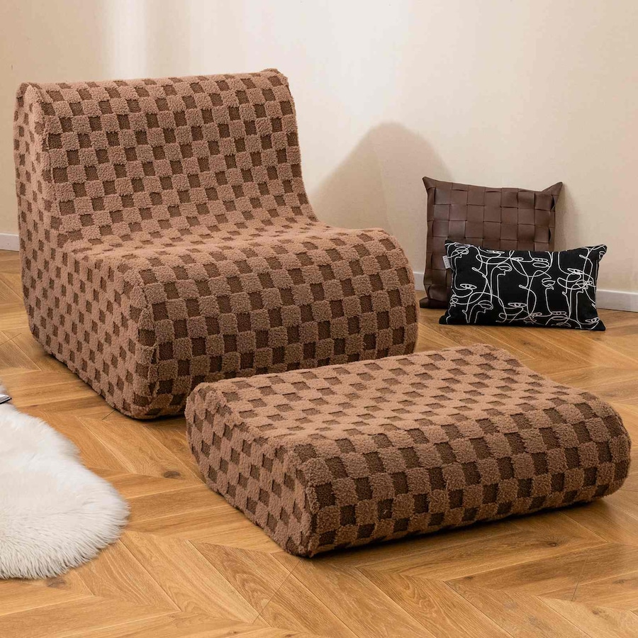Costway Bean Bag Chair w/Ottoman & Washable Cover Lazy Sofa Lounger Seat Living Room Bedroom Brown