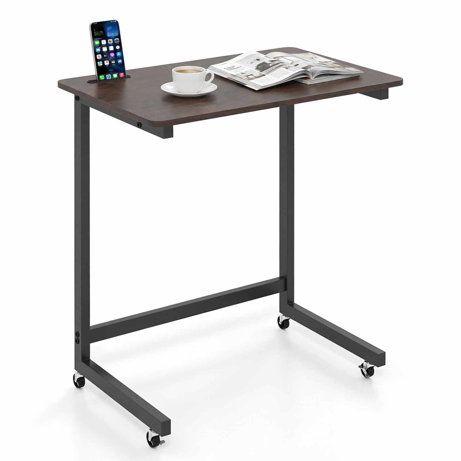 Costway C End Table Bedside Side Table w/Phone Slot Wheels Study Desk Rolling TV Tray Slide under Couch Space Savor