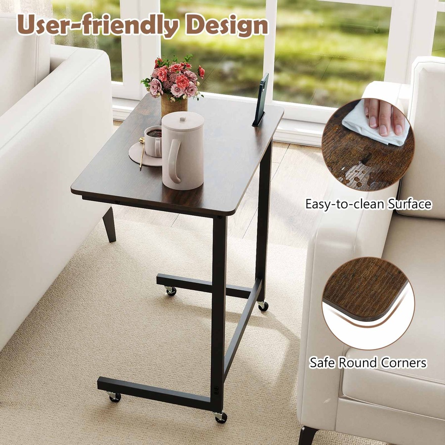 Costway C End Table Bedside Side Table w/Phone Slot Wheels Study Desk Rolling TV Tray Slide under Couch Space Savor