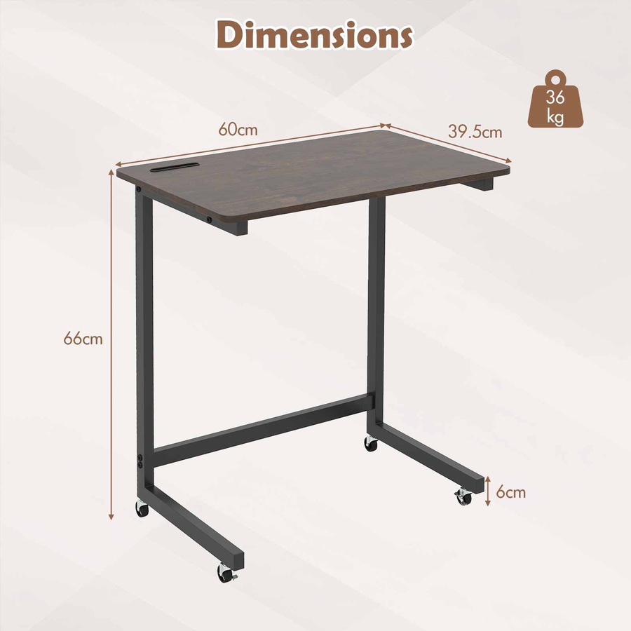 Costway C End Table Bedside Side Table w/Phone Slot Wheels Study Desk Rolling TV Tray Slide under Couch Space Savor