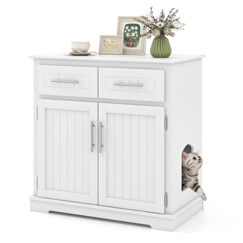 Buy Costway Cat Litter Storage Box Enclosure Double Door Cat