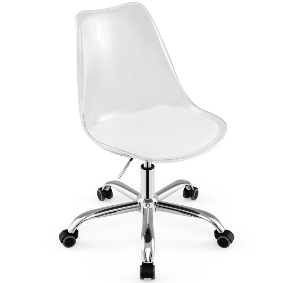 Costway Clear Desk Chair Armless Rolling Office Chair Modern Cute Vanity Chair Adjustable Swivel Seat Stool