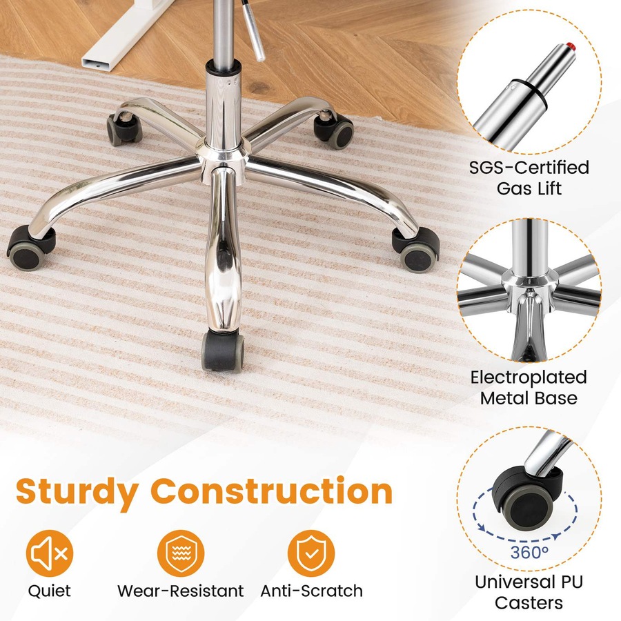 Costway Clear Desk Chair Armless Rolling Office Chair Modern Cute Vanity Chair Adjustable Swivel Seat Stool