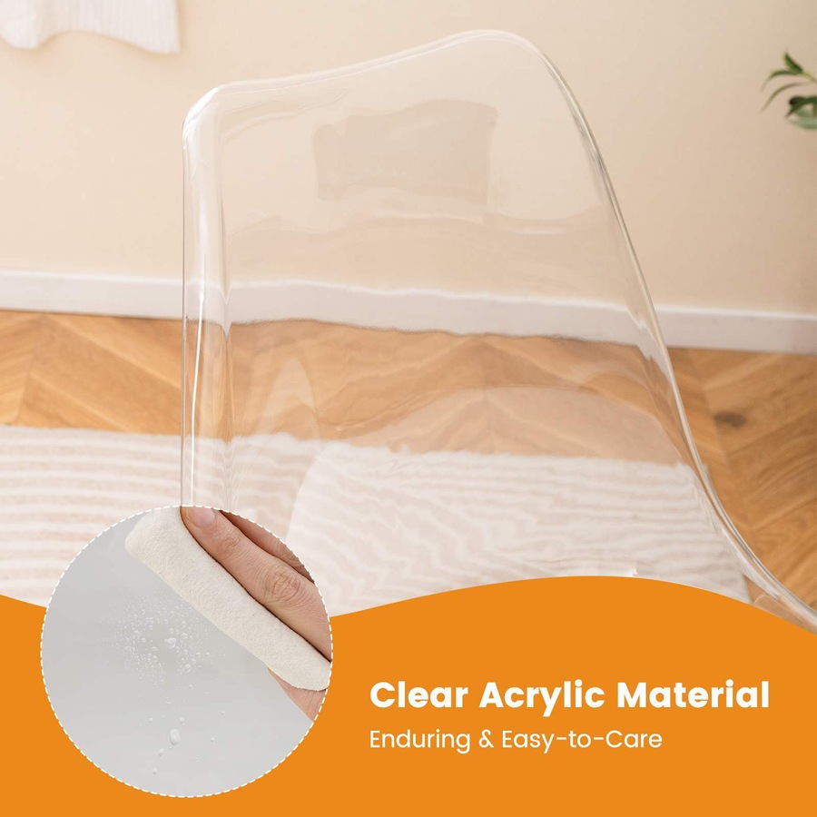 Costway Clear Desk Chair Armless Rolling Office Chair Modern Cute Vanity Chair Adjustable Swivel Seat Stool