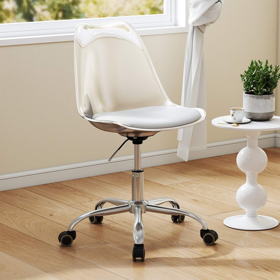 Costway Clear Desk Chair Armless Rolling Office Chair Modern Cute Vanity Chair Adjustable Swivel Seat Stool