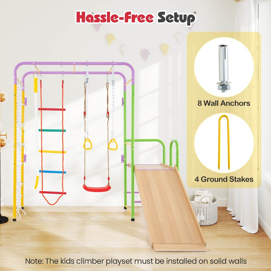 Buy Costway Climb Playset 8in1 Metal Jungle Gym Indoor Playground Swing ...