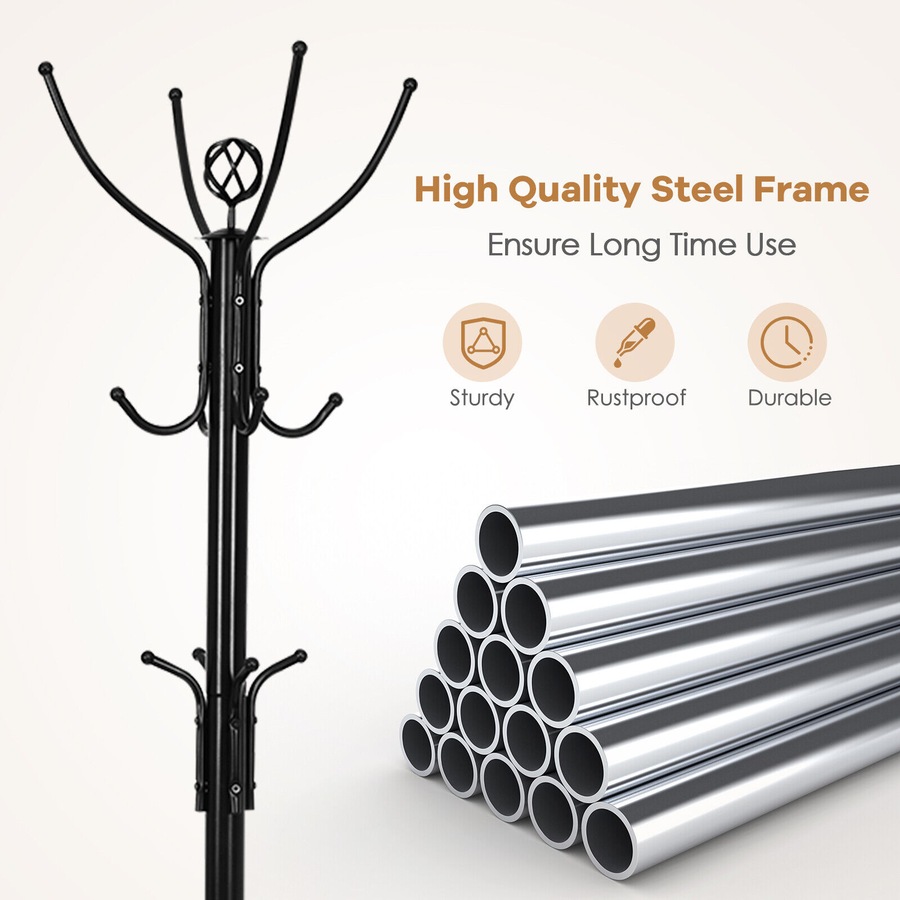 Costway Coat Rack 12 practical hooks Hat Clothes Stand Hanger Hallway Entryway