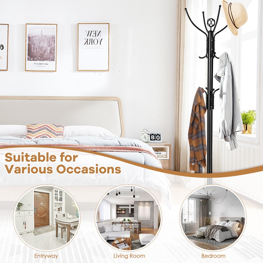 Costway Coat Rack 12 practical hooks Hat Clothes Stand Hanger Hallway Entryway