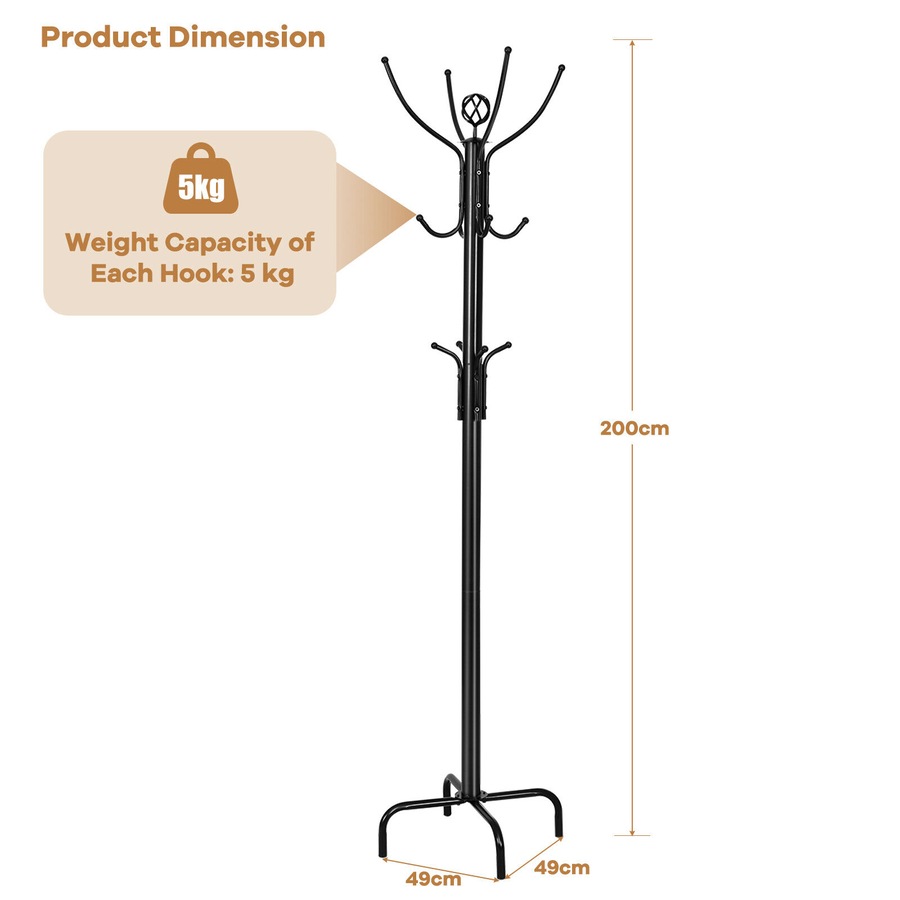 Costway Coat Rack 12 practical hooks Hat Clothes Stand Hanger Hallway Entryway