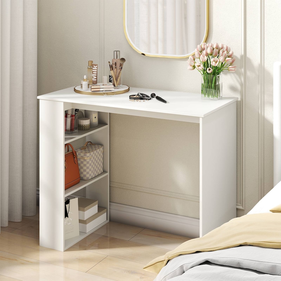 Costway Computer Desk Modern Simple Home Office Desk w/Bookshelf Wooden Writing Desk White