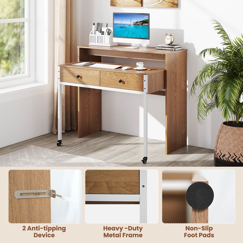 Buy Costway Extending Computer Desk Wood Pull Out Console Table 2 ...