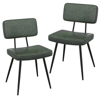 Costway Dining Chair Set of 2 Faux Leather Upholstered Side Chair Vintage Armless Chairs Green