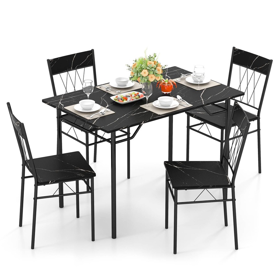 Costway Dining Table Set Anti-slip Footpads Waterproof Tabletop Kitchen Dining Room Furniture Black