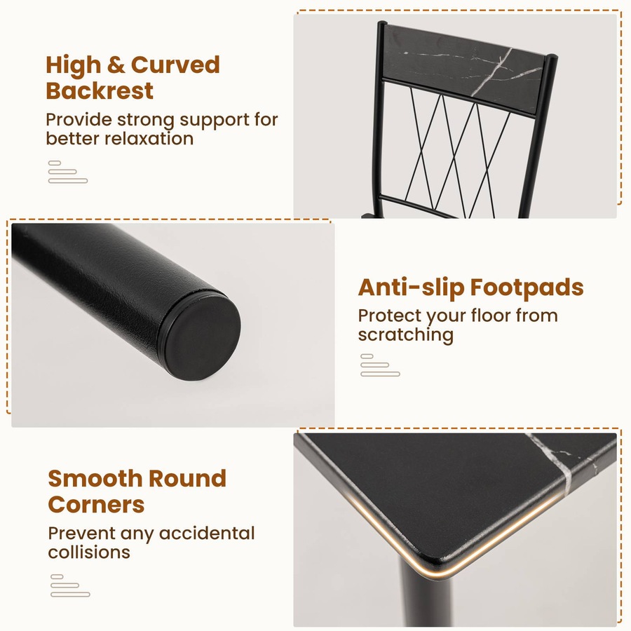 Costway Dining Table Set Anti-slip Footpads Waterproof Tabletop Kitchen Dining Room Furniture Black