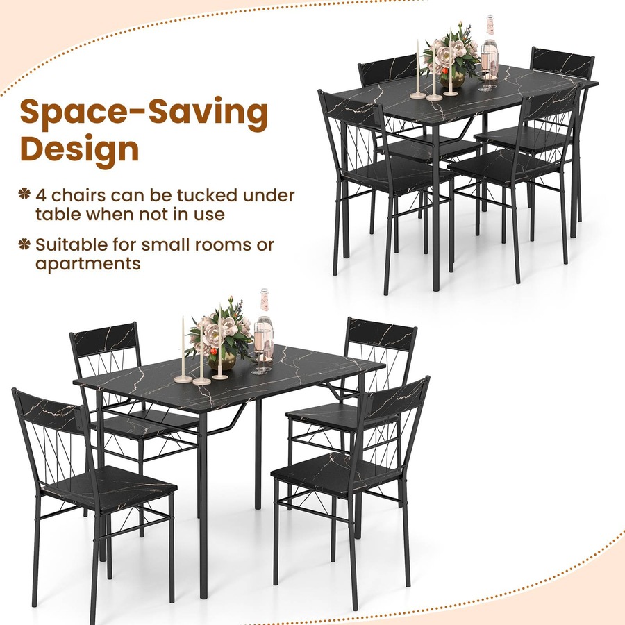 Costway Dining Table Set Anti-slip Footpads Waterproof Tabletop Kitchen Dining Room Furniture Black