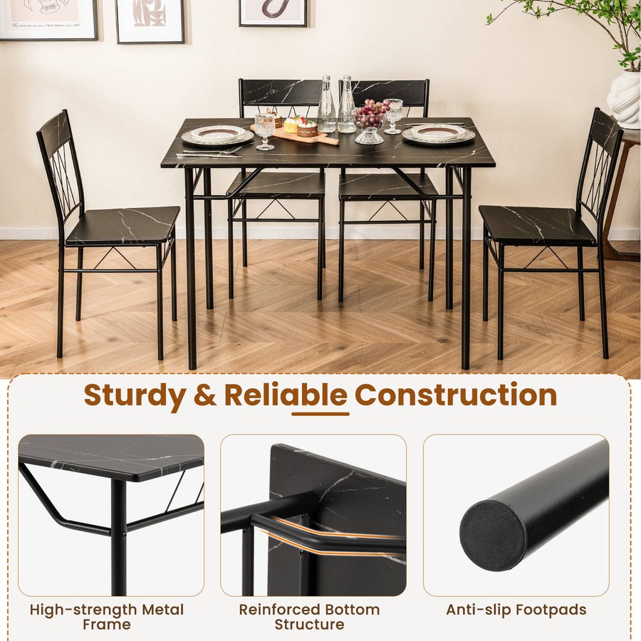 Costway Dining Table Set Anti-slip Footpads Waterproof Tabletop Kitchen Dining Room Furniture Black