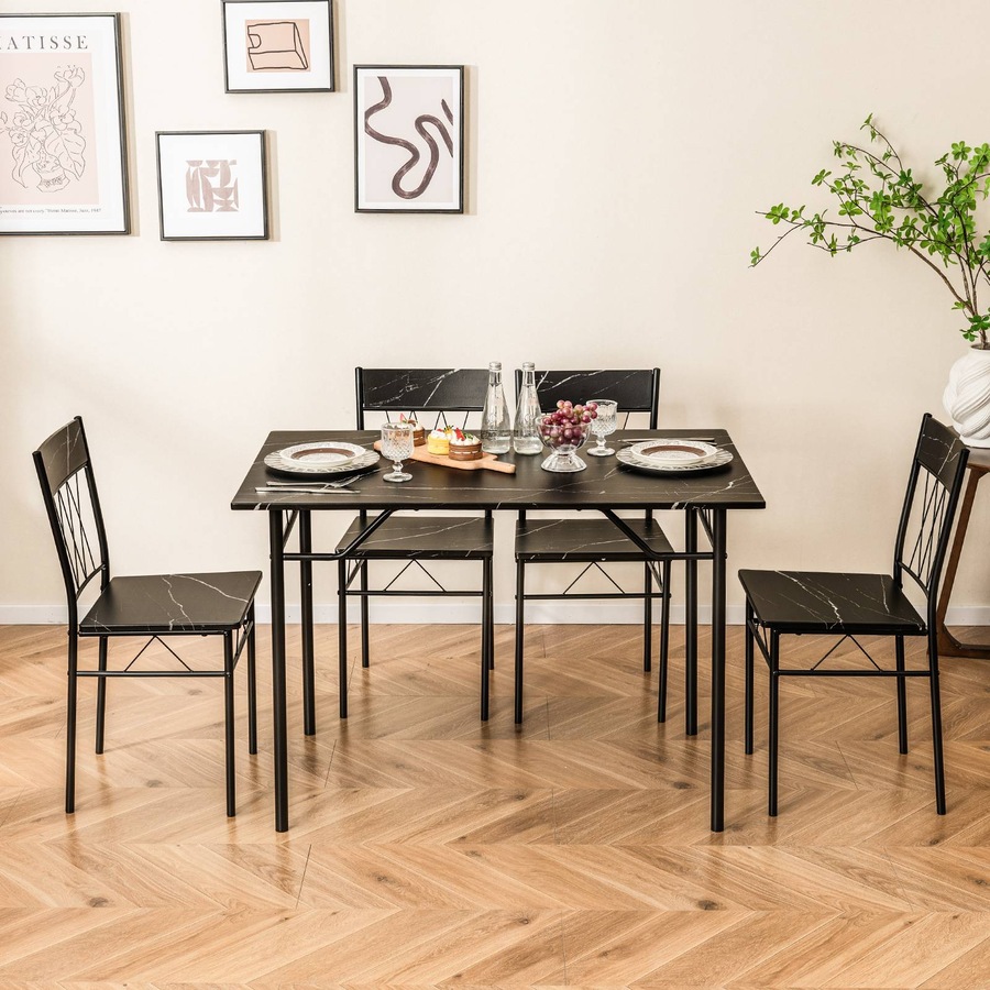 Costway Dining Table Set Anti-slip Footpads Waterproof Tabletop Kitchen Dining Room Furniture Black