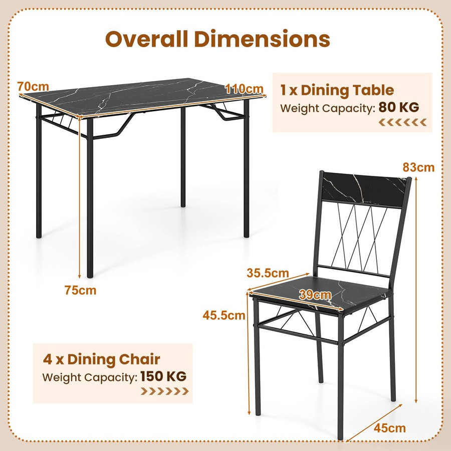 Costway Dining Table Set Anti-slip Footpads Waterproof Tabletop Kitchen Dining Room Furniture Black