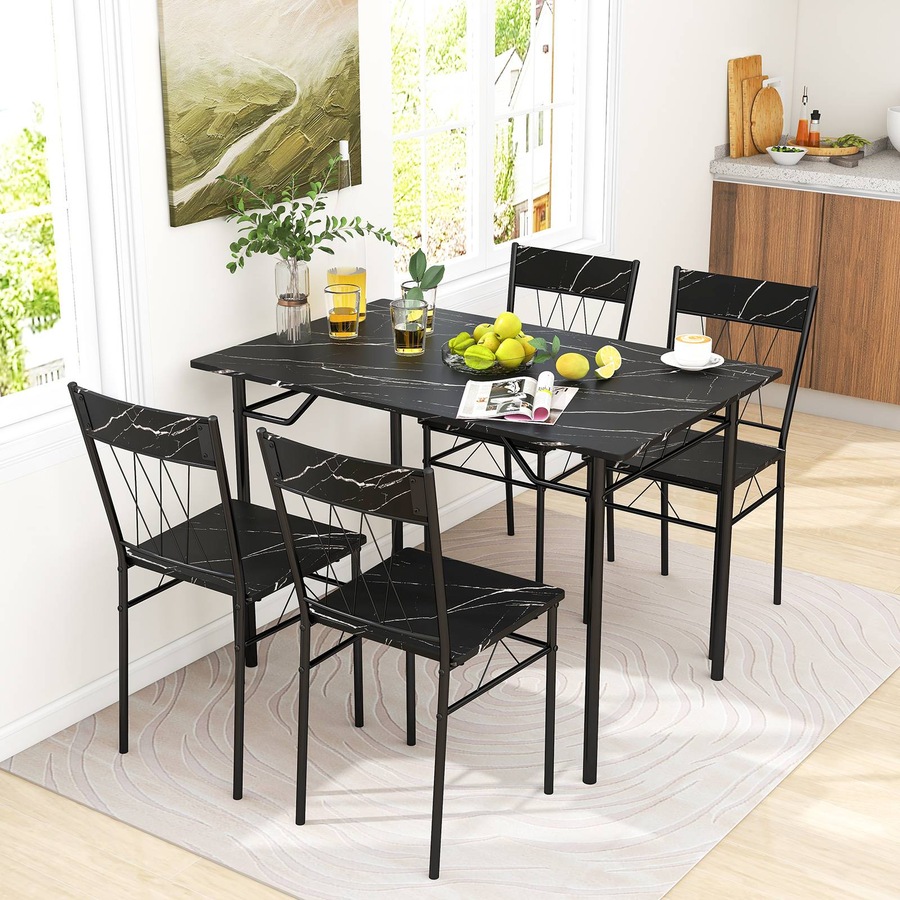Costway Dining Table Set Anti-slip Footpads Waterproof Tabletop Kitchen Dining Room Furniture Black