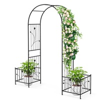 Costway Dome & Flower Shaped Garden Iron Arch Climbing Trellis w/Wrought Gate Entrance Party Wedding Frame Black
