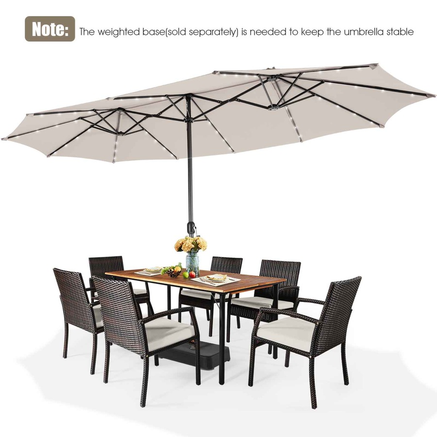 Costway Double-Sided Patio Umbrella Large Outdoor Umbrella w/Solar Panel/Lights Parasol Beige