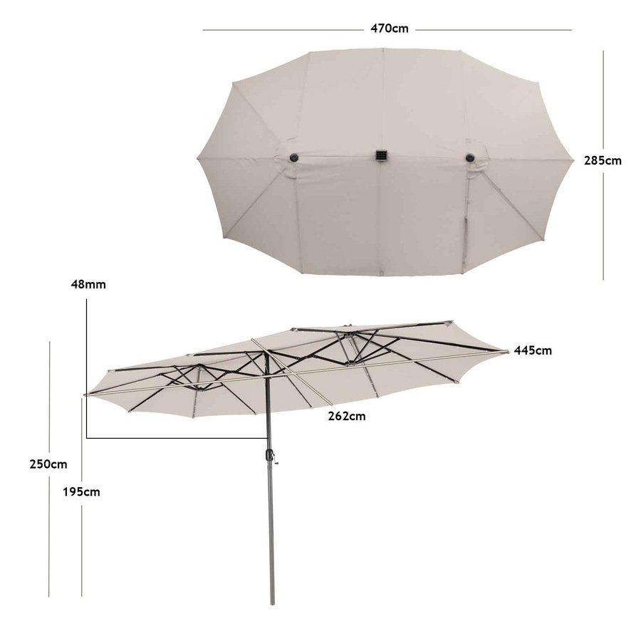 Costway Double-Sided Patio Umbrella Large Outdoor Umbrella w/Solar Panel/Lights Parasol Beige